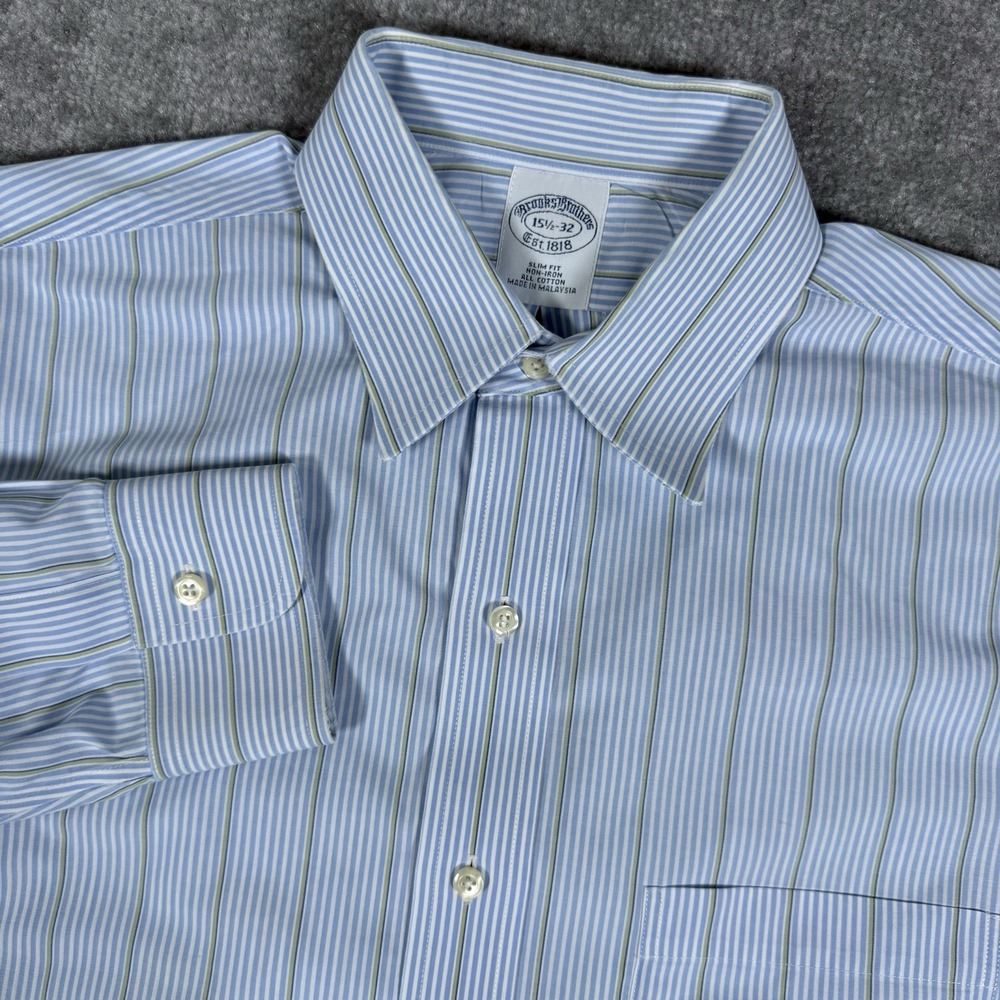 Brooks Brothers Shirt Men's 15.5 32 Blue Striped Long Sleeve‎ Slim Fit Button Up